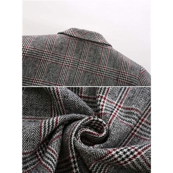 Women's Notch Lapel 2 Button Boyfriend Blazer Suit Houndstooth Plaid Jacket Coat - Picture 4 of 6
